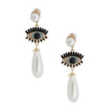 Cream Teardrop Evil Eye Earrings: Color / Gold / 3.25 inches