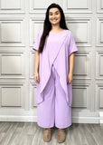 Full Cross-Over Front Short Sleeves and Wide Leg Pants Set : Orange