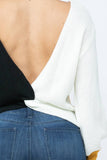 Color Block Twisted Open Back Loose Fit Cozy Sweater: Rust Combo / 1-2-2-1 (S-M-L-XL)