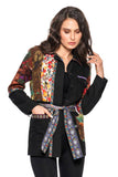 AD925-B MIX MEDIA EMBROIDERED JACKET WITH MULTI COLOR BELT: M