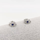 Cubic Zirconia Evil Eye Ear Studs: Silver
