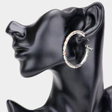 Rectangle Stone Cluster Hoop Earrings: ROSE GOLD/CLEAR