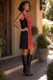 Red & Black Laser Cut Sleeveless Shift Dress: Black/Red / L