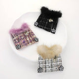 Fuzzy Fur Trim Tweed Jacket Pin Brooch
: Lavender