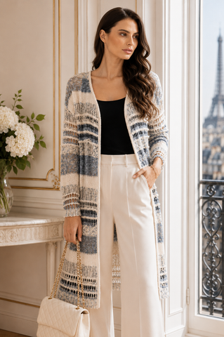 24057 - Striped Crochet Cardigan : S