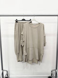 PURE COTTON SET WITH DISTRESSED SLEEVES AND BAGGY PANTS: Lime