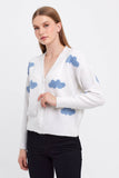 Cloud Printed Knit Cardigan Cropped Cute Sweaters: Blue