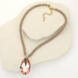 Teardrop Faceted Stone Pendant Bling Studded Necklace: Leopard