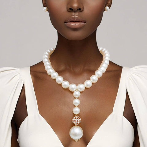 Pearl Drop Single Strand Pendant Necklace Set