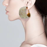 Rhinestone Pave Hoop Evening Earrings: Gold Rainbow