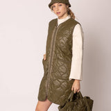 Quilted Padded Long Zipper Vest: IVY / One Size
