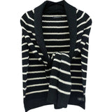Two-Tone Striped Knitted Ruana Scarf: BLK / ONE SIZE