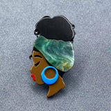 Girl Wearring Turban Acrylic Brooch: Wine red