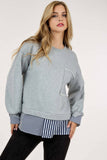 Contrast Ruffle Layered Long Sleeve Sweater: BLACK / L/XL