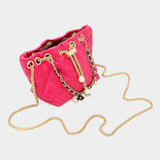 Charm Chain Faux Leather Pearl Charm Mini Bucket Bag