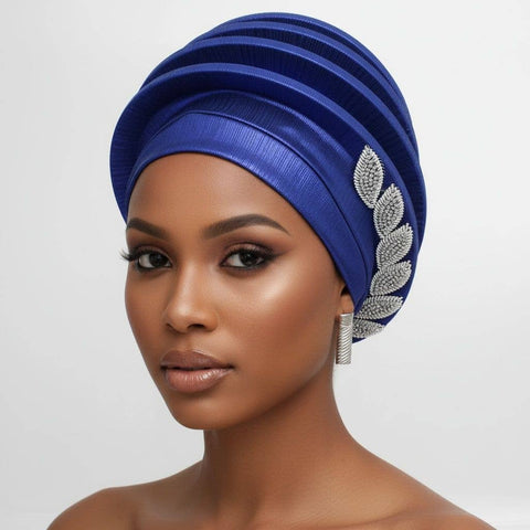 Fascinator Formal Blue Dazzling Structured Turban: Color: Royal Blue / Plating: Rhodium / Size: One Size