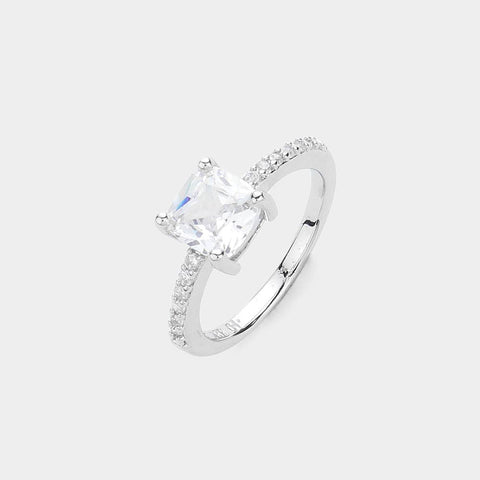 18K White Gold Plated Square CZ Cushion Accented Halo Ring: 6