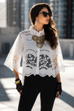 A104-W - Collared Lace Top: XL