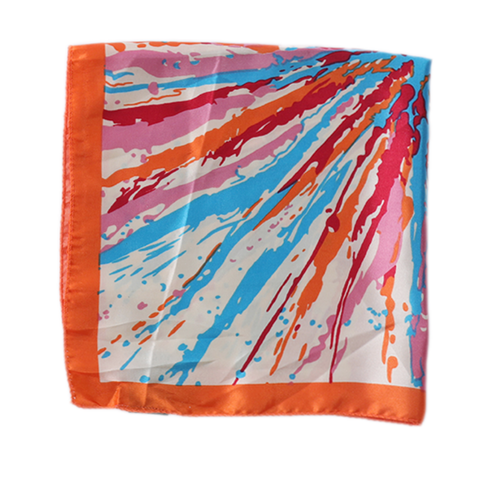 Abstract Splash Print Satin Scarf: Orange