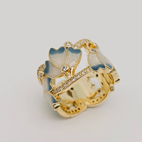 Enamel Flower Ring with Rhinestones : Size 8