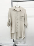PURE VISCOSE LIGHTWEIGHT ASYMMETRIC SHIRT: Beige