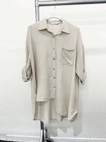 PURE VISCOSE LIGHTWEIGHT ASYMMETRIC SHIRT: Beige