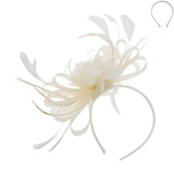 Floral Fascinator Headband w/ Side Loops & Feathers: Black