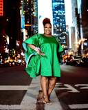 Wing Dress/Faux Silk/Poncho Dress/ Wing Sleeves-25032 Green: Plus size