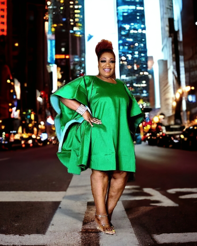 Wing Dress/Faux Silk/Poncho Dress/ Wing Sleeves-25032 Green: Plus size