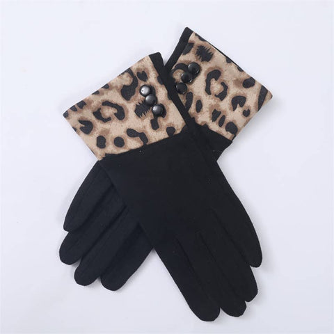 Women’s Leopard Cuff Winter Gloves – 3 Colors: Black