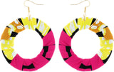 Woven African Print Bib Necklace & Earring Set: Fuchsia