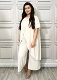 Full Cross-Over Front Short Sleeves and Wide Leg Pants Set : Orange