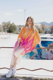 Tie Dye Multi Colour Print Oversized Stretchy Shirt Dress: Orange/Pink