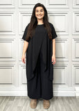 Full Cross-Over Front Short Sleeves and Wide Leg Pants Set : Orange