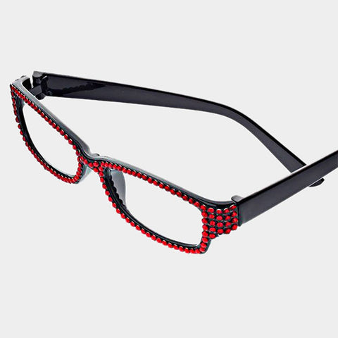 Crystal Pave Rectangular Reading Glasses: +1.25