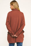 SOFT WRAP SHIRRED SIDE OPEN CARDIGAN: RDBRN / M
