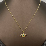 Enamel Evil Eye Charm 14K Gold Plated Necklace: Blue