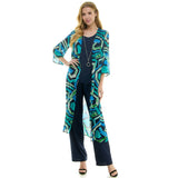 MISSY 3PC CARDIGAN TANK, PANT NECKLACE SET G109395L85: NAV/TUR/GRN / L
