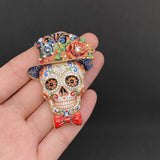 Halloween Enamel Skull With Top Hat Brooch: Blue