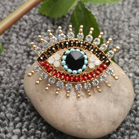 Sparkling Rhinestone Devil's Eye Brooch: Golden