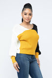 Color Block Twisted Open Back Loose Fit Cozy Sweater: Rust Combo / 1-2-2-1 (S-M-L-XL)