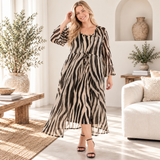 PLUS SIZE ZEBRA PRINT MESH DUSTER & MIDI DRESS SET: TANBK / 1X