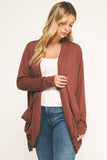 SOFT WRAP SHIRRED SIDE OPEN CARDIGAN: RDBRN / S