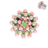 Vintage Crystal & Pearl Statement Stretch Ring: Silver