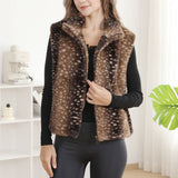 Deer Pattern Soft Faux Fur Zip-Up Vest with Pockets: COFFEE / One Size