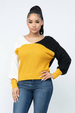 Color Block Twisted Open Back Loose Fit Cozy Sweater: Rust Combo / 1-2-2-1 (S-M-L-XL)