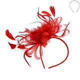 Floral Fascinator Headband w/ Side Loops & Feathers: Black