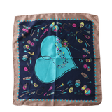 Blue Heart & Makeup Print Scarf – Playful & Chic