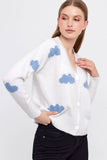 Cloud Printed Knit Cardigan Cropped Cute Sweaters: Blue