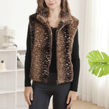 Deer Pattern Soft Faux Fur Zip-Up Vest with Pockets: COFFEE / One Size